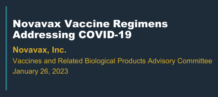 Image of Novavax slide title for Vaccines and Related Biological Products Advisory Committee meeting on January 26, 2023