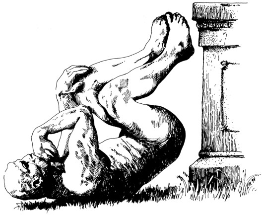 the logo of the Ig Nobel Prize ceremony — a drawing of Rodin's sculpture (the one known as "The Thinker") who has tumbled off his perch